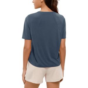 imageODODOS Modal Soft Short Sleeve Shirts for Women Crew Neck Yoga Tee Casual Workout TopsDark Blue