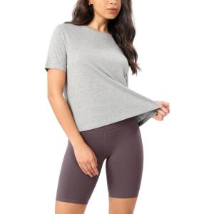 imageODODOS Modal Soft Short Sleeve Shirts for Women Crew Neck Yoga Tee Casual Workout TopsHeather Grey