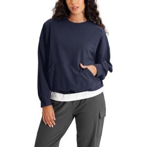 imageODODOS Purevibe Cotton Oversized Sweatshirts Womens Crew Neck Long Sleeve Pullover Tops with Kangaroo PocketDark Blue
