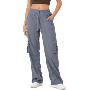 imageODODOS Stretch Woven Relaxed Cargo Pants for Women Cinchable Hems Lightweight Casual Sweatpants with PocketsBlue