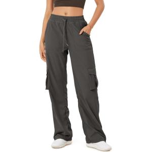imageODODOS Stretch Woven Relaxed Cargo Pants for Women Cinchable Hems Lightweight Casual Sweatpants with PocketsCharcoal