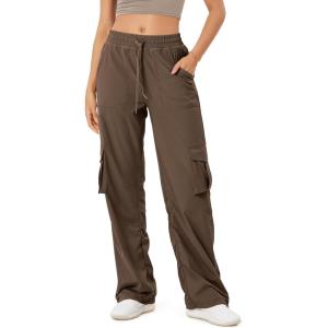 imageODODOS Stretch Woven Relaxed Cargo Pants for Women Cinchable Hems Lightweight Casual Sweatpants with PocketsCoffee