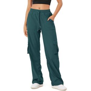 imageODODOS Stretch Woven Relaxed Cargo Pants for Women Cinchable Hems Lightweight Casual Sweatpants with PocketsForest Teal