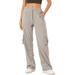 imageODODOS Stretch Woven Relaxed Cargo Pants for Women Cinchable Hems Lightweight Casual Sweatpants with PocketsLight Gray