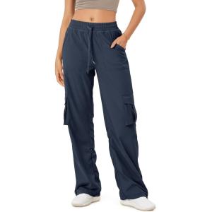 imageODODOS Stretch Woven Relaxed Cargo Pants for Women Cinchable Hems Lightweight Casual Sweatpants with PocketsNavy
