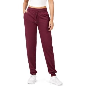 imageODODOS Womens Jogger Sweatpants Cotton French Terry High Waist Casual Lounge Pants with PocketsBurgundy