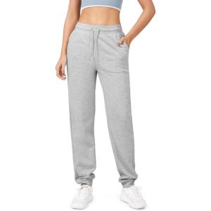 imageODODOS Womens Jogger Sweatpants Cotton French Terry High Waist Casual Lounge Pants with PocketsHeather Grey