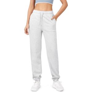 imageODODOS Womens Jogger Sweatpants Cotton French Terry High Waist Casual Lounge Pants with PocketsHeather White