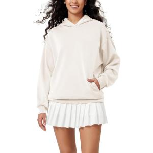 imageODODOS Womens Modal Soft Oversized Hoodies Long Sleeve Hooded Sweatshirts Pullover Top with Kangaroo PocketIvory