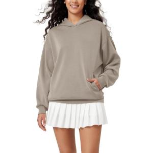 imageODODOS Womens Modal Soft Oversized Hoodies Long Sleeve Hooded Sweatshirts Pullover Top with Kangaroo PocketKhaki