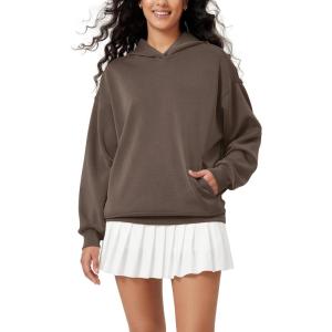imageODODOS Womens Modal Soft Oversized Hoodies Long Sleeve Hooded Sweatshirts Pullover Top with Kangaroo PocketWood Brown