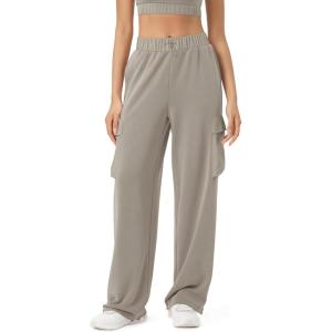 imageODODOS Womens Modal Soft Wide Leg Cargo Pants with Pockets Adjustable Shockcord High Waist Loose Jogger PantsKhaki
