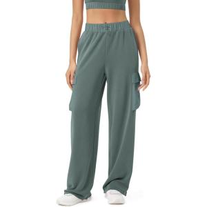 imageODODOS Womens Modal Soft Wide Leg Cargo Pants with Pockets Adjustable Shockcord High Waist Loose Jogger PantsSlate Green