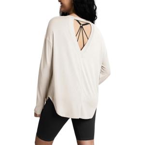imageODODOS Womens PeachSoft HollowBack Long Sleeve Shirt with Thumb Holes Yoga ampamp Lounge TopWhite