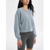 imageODODOS Modal Soft Long Sleeve Cropped Sweatshirts for Women Oversized Crew Neck Pullover Crop TopPiping Blue