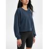 imageODODOS Modal Soft Long Sleeve Cropped Sweatshirts for Women Oversized Crew Neck Pullover Crop TopPiping Navy