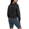 imageODODOS Modal Soft Long Sleeve Cropped Sweatshirts for Women Oversized Crew Neck Pullover Crop TopPiping Black