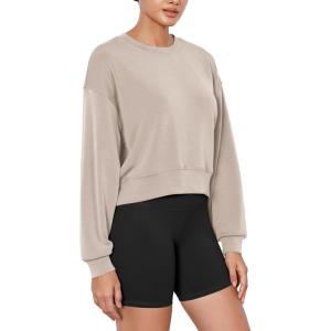 imageODODOS Modal Soft Long Sleeve Cropped Sweatshirts for Women Oversized Crew Neck Pullover Crop TopSmokey Taupe