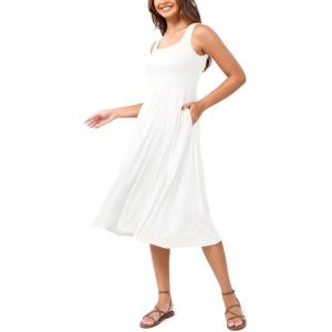 imageODODOS Square Neck Midi Dress with Pockets for Women Summer Casual Sleeveless Sundress Flare Tank DressWhite