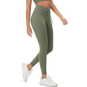 imageODODOS Womens Drawstring Tie Daily Leggings 25quot  28quot High Waist Workout Yoga PantsDark Olive