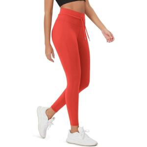imageODODOS Womens Drawstring Tie Daily Leggings 25quot  28quot High Waist Workout Yoga PantsOrange Red
