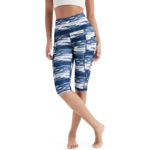 imageODODOS Womens High Waisted Yoga Capris with Pockets Tummy Control Non See Through Workout Athletic Running Capri LeggingsBlue Waves