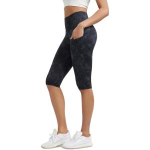 imageODODOS Womens High Waisted Yoga Capris with Pockets Tummy Control Non See Through Workout Athletic Running Capri LeggingsTie Dye Smoke Ink
