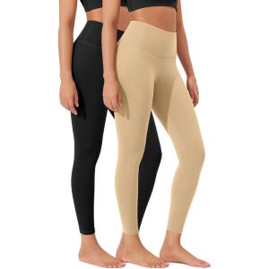 imageODODOS Womens High Waist Workout Leggings 2Pack Tummy Control Yoga Pants  25quot  28quot Inseam ODLEX FabricSquat ProofBlackbeige