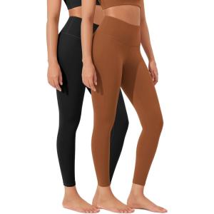imageODODOS Womens High Waist Workout Leggings 2Pack Tummy Control Yoga Pants  25quot  28quot Inseam ODLEX FabricSquat ProofBlackcaramel