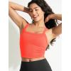 imageODODOS Womens Seamless Crop Cami Wide Scoop Neck Ribbed Soft Open Racerback Cropped TankNeon Coral