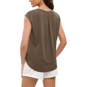 imageODODOS Modal Soft Sleeveless Shirts for Women Crew Neck Yoga Tee Summer Flowy Workout Tank TopsBrown