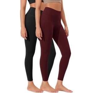 imageODODOS Womens High Waist Workout Leggings 2Pack Tummy Control Yoga Pants  25quot  28quot Inseam ODLEX FabricSquat ProofBlackburgundy