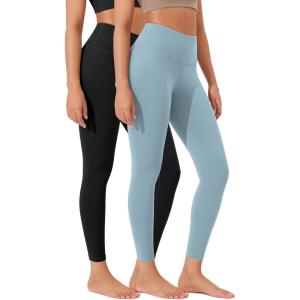 imageODODOS Womens High Waist Workout Leggings 2Pack Tummy Control Yoga Pants  25quot  28quot Inseam ODLEX FabricSquat ProofBlackchambray