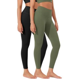 imageODODOS Womens High Waist Workout Leggings 2Pack Tummy Control Yoga Pants  25quot  28quot Inseam ODLEX FabricSquat ProofBlackdark Olive