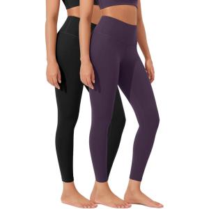imageODODOS Womens High Waist Workout Leggings 2Pack Tummy Control Yoga Pants  25quot  28quot Inseam ODLEX FabricSquat ProofBlackdark Purple