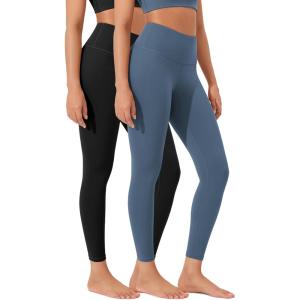 imageODODOS Womens High Waist Workout Leggings 2Pack Tummy Control Yoga Pants  25quot  28quot Inseam ODLEX FabricSquat ProofBlackink Blue
