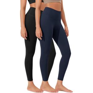 imageODODOS Womens High Waist Workout Leggings 2Pack Tummy Control Yoga Pants  25quot  28quot Inseam ODLEX FabricSquat ProofBlacknavy