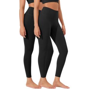 imageODODOS Womens High Waist Workout Leggings 2Pack Tummy Control Yoga Pants  25quot  28quot Inseam ODLEX FabricSquat ProofBlackonyx Black Grey