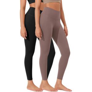 imageODODOS Womens High Waist Workout Leggings 2Pack Tummy Control Yoga Pants  25quot  28quot Inseam ODLEX FabricSquat ProofBlackpurple Taupe
