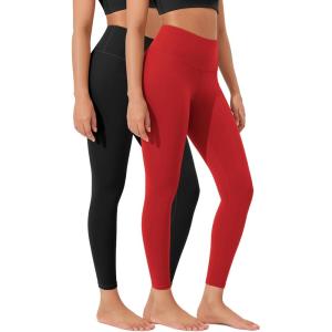 imageODODOS Womens High Waist Workout Leggings 2Pack Tummy Control Yoga Pants  25quot  28quot Inseam ODLEX FabricSquat ProofBlackred