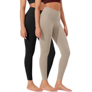 imageODODOS Womens High Waist Workout Leggings 2Pack Tummy Control Yoga Pants  25quot  28quot Inseam ODLEX FabricSquat ProofBlacktaupe