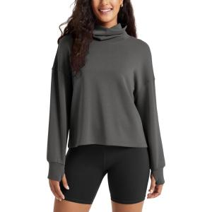 imageODODOS Womens Modal Soft Roll Neck Sweatshirts with Thumb Hole Long Sleeve Oversized Casual Pullover TopCharcoal