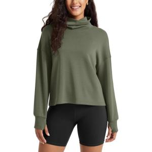 imageODODOS Womens Modal Soft Roll Neck Sweatshirts with Thumb Hole Long Sleeve Oversized Casual Pullover TopDark Sage