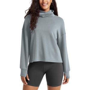 imageODODOS Womens Modal Soft Roll Neck Sweatshirts with Thumb Hole Long Sleeve Oversized Casual Pullover TopGrey Blue