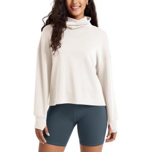 imageODODOS Womens Modal Soft Roll Neck Sweatshirts with Thumb Hole Long Sleeve Oversized Casual Pullover TopIvory
