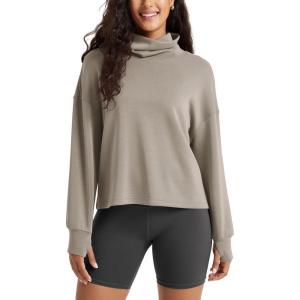 imageODODOS Womens Modal Soft Roll Neck Sweatshirts with Thumb Hole Long Sleeve Oversized Casual Pullover TopKhaki