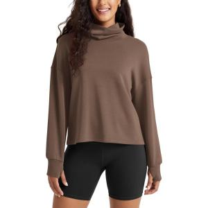 imageODODOS Womens Modal Soft Roll Neck Sweatshirts with Thumb Hole Long Sleeve Oversized Casual Pullover TopNutria