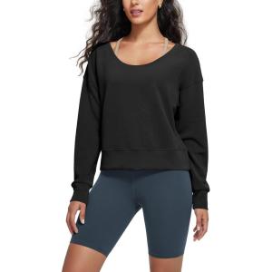 imageODODOS Womens Modal SoftBreezy Wide Scoop Neck Pullover Oversized Long Sleeve SweatshirtsBlack