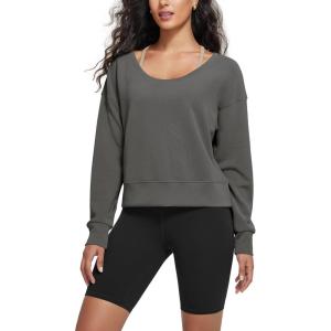 imageODODOS Womens Modal SoftBreezy Wide Scoop Neck Pullover Oversized Long Sleeve SweatshirtsCharcoal