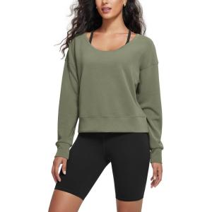 imageODODOS Womens Modal SoftBreezy Wide Scoop Neck Pullover Oversized Long Sleeve SweatshirtsDark Sage